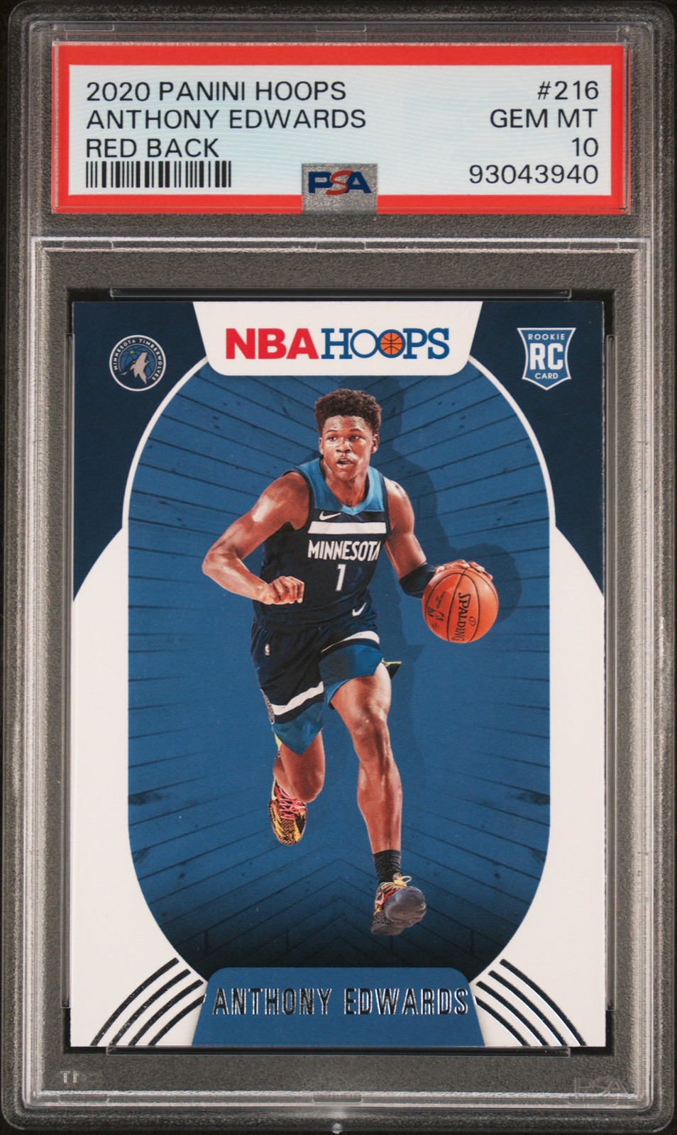2020 PANINI HOOPS RED BACK #216 ANTHONY EDWARDS PSA 10