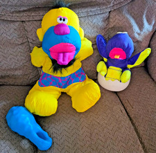 Vtg 1990s Fisher Price Puffalump Grunting Cave Man  Dino-Roar/Dinosaur plush