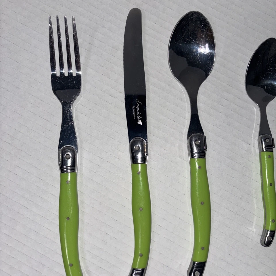 Vintage Laguiole 4 Piece Set Lime Spring Green Stainless Steel Flatware - Image 2 of 4