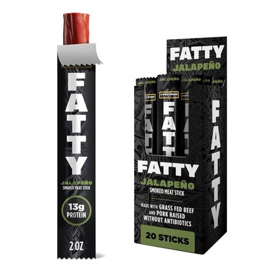 FATTY Grass-Fed Beef Sticks Jalapeno 13g Protein Pack of 20