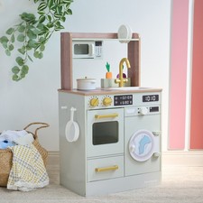 Kids Wooden Play Kitchen Set Sink Microwave Pretend Play Toy Set Green Teamson
