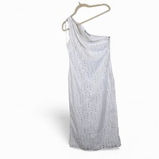 Zara White Eyelet On Shoulder Midi Dress Womens M Bridal Classic Crochet Summer