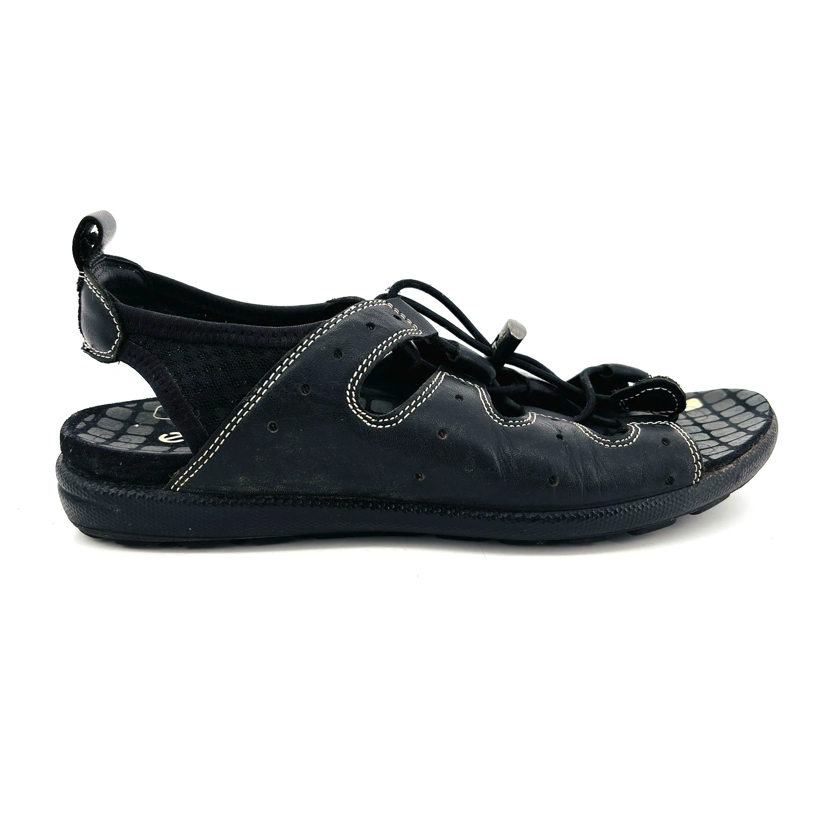 Sandali donna 6 6 5 37 Ecco Jab Toggle sportivi con coulisse pelle nera punta aperta