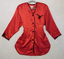 Victorias Secret Gold Label VTG Satin Night Shirt Woman Size S Red Black Buttons