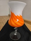 Vtg. mcm Italian art glass footed vase; white orange and clear base.