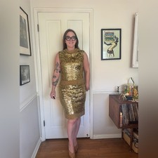 60s Vintage Gold Sequined Knit Skirt Set Size M