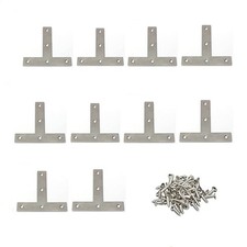 10 PCS Stainless Steel T Brackets Flat T Shape Repair Mending Plate with Screw