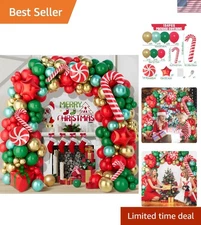 Christmas Balloon Arch Kit, 150Pcs Red Green Gold Balloon Garland with Candy Ca