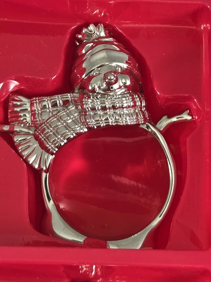 Anillos de servilleta de Navidad vintage con sello de plata pesada, muñeco de nieve fino detallado.  Foto 4 de 4