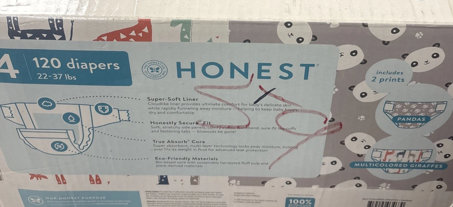 Honest Diapers 120 Count Size 4 Disposable Diapers, Size 4 (22-37lbs)