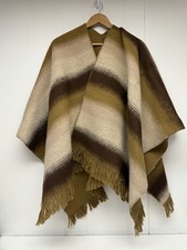 Vintage Tequendama Wool Ruana Poncho Made in Colombia Boho Fringe Shawl Wrap