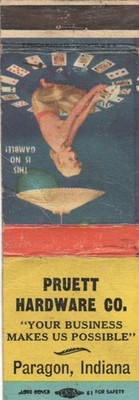 Pruett Hardware Co.-Paragon, Indiana Vintage Pin-Up Matchbook Cover