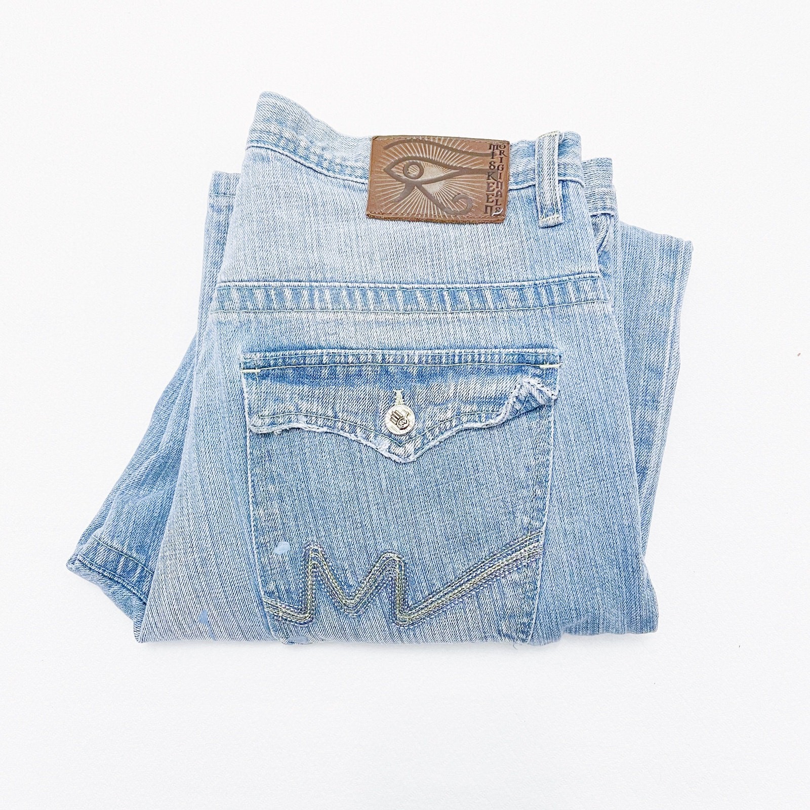 Miskeen Light Wash Mens Denim Jeans Straight Leg Tab Pockets SZ34 image 3