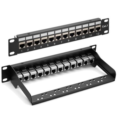LAN Patchpanel CAT 7 12 Port Netzwerkverteiler RJ45 10Gbps Geschirmt 10 Zoll