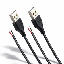 2 PCS 1.64ft Black USB Pigtail Power Cable Wire 24AWG 2A 5V Bare Open End