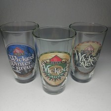 3 Vtg Pete's Wicked Lager, Winter Brew, Ale  Collectible Pint Beer Glasses 6"