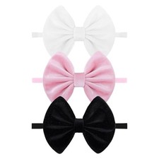 Velvet Baby Girl Bows Soft Elastic Nylon Headbands for Girls Hair Band 3-BWP