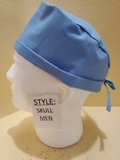 Solid Ceil Blue Men's Skull/Chemo Surgical Scrub Hat/Cap Handmade