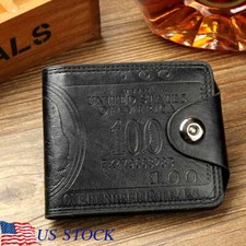 Mens Leather Wallet Bill Money Billfold US 100 Dollar Safe Purse Bifold US FAST