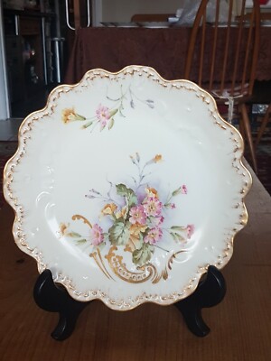 Atemberaubender antiker handbemalter Limoges mit vergoldeten Kanten 9 1/8'' Dessertteller Ex Con 
