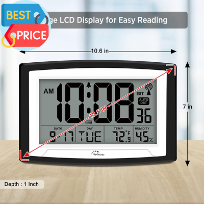 Atomic Clock with Indoor Temperature and Humidity, 12.5 Inch Self
