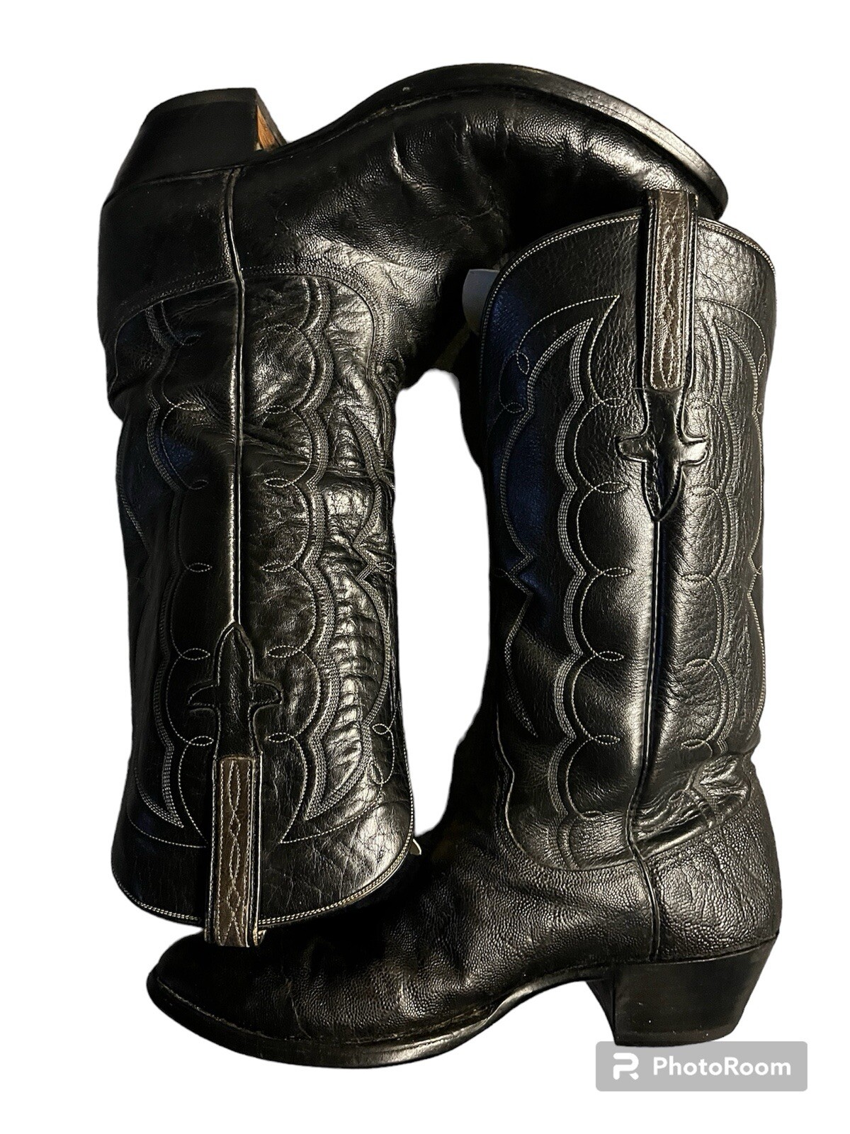 Vtg Lucchese Classic Black Leather Cowboy Boots sz9B EUC made San Antonio read d image 3
