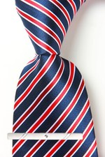 New Classic Striped Blue Red White JACQUARD WOVEN 100 Silk Men's Necktie Tie
