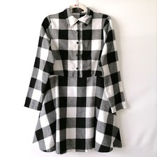 Fancyinn Womens Multicolor Long Sleeve Button Front Check Shirt Dress Size S