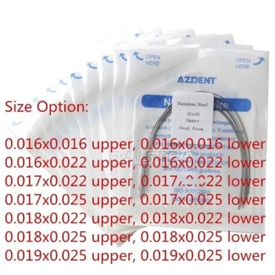 AZDENT Arcos de Ortodoncia Dentales Alambre de Arco de Acero Inoxidable Rectangu
