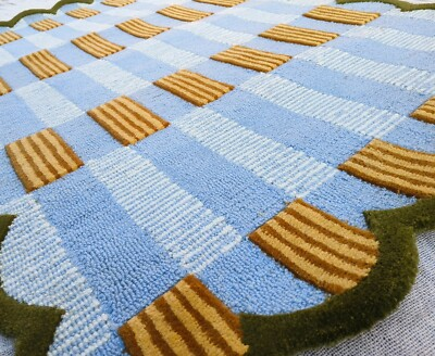 #ad Handmade Wool Tufted Rug Mustard Blue Modern Geometric Carpet Cozy Home Decors $675.11