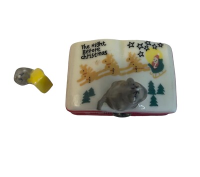 Vintage Hinged Trinket Box Night Before Christmas with Mouse and Cheese Insert 2