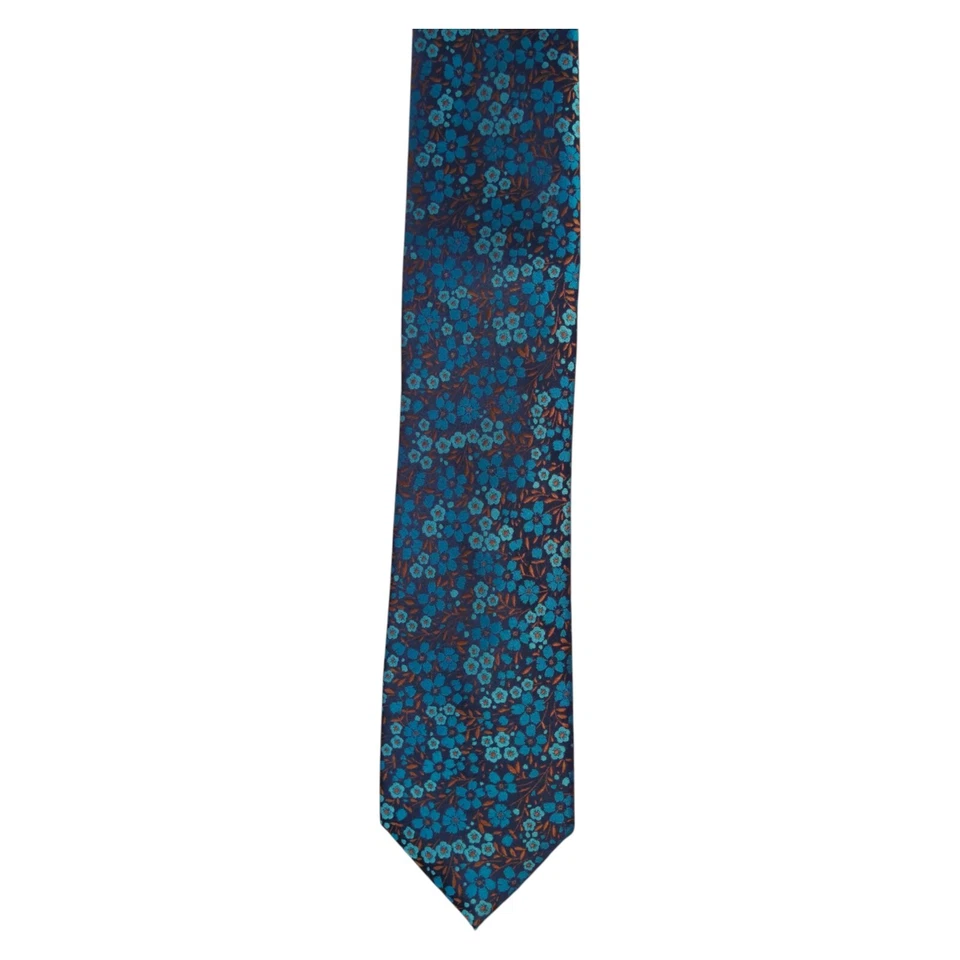 Corbata de diseñador JOSEPH ABBOUD floral de seda para hombre azul marino verde azulado marrón flores 3.0 Foto 3 de 4