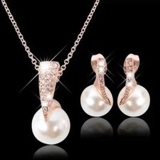 Elegant 3pcs Women Trendy Faux Pearl Earrings Necklace Jewelry Set Party Earring