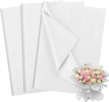 60 Sheets White Tissue Paper Bulk, Gift Bouquet Flower Wrapping Paper for Valent