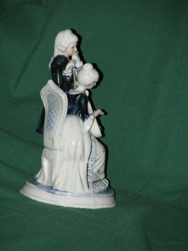 Victorian Lady w/Mandolin & Gentleman w/Flute-Blue & White Figurine-EC - Picture 5 of 10