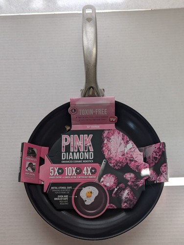 Sartén antiadherente de cerámica sin toxinas Pink Diamond de 10” para horno segura como se ve en la televisión - Imagen 3 de 7