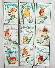 9 Retro Style Mermaids Handmade Pocket Letter Cards Journals Scrapbooks Crafts