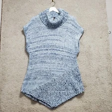 H By Halston Sweater Women 2X Blue Wool Blend Chunky Knit Turtleneck Pointed Hem