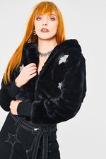 Jawbreaker Star Struck Faux Fur Jacket Xs S M L Xl Xxl Black Rock Sequin Stars