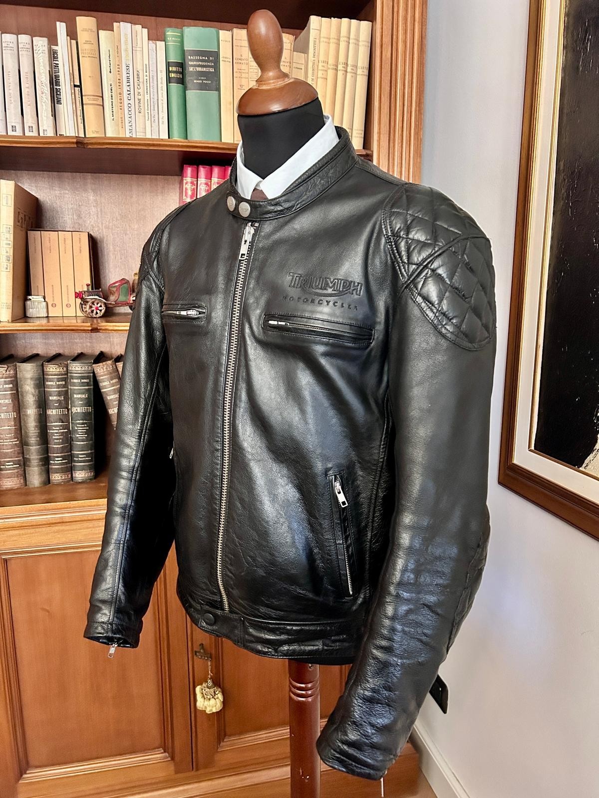 Giacca Biker Triumph Motorcycle in pelle leather protezioni e gilet size L uomo