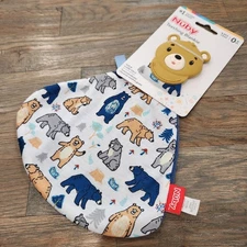 Nuby Teething Blankie Silicone Teddy Bear Woodland Lovey Security Blue Blanket