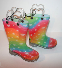 NEW Little Girls Western Chief Light Up Rain Boots Multicolor Pastel Hearts 5