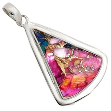 Kingman Orange Dahlia Turquoise 925 Sterling Silver Pendant Jewelry P-1076