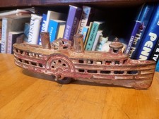 VINTAGE 1920'S A.C. WILLIAMS  CAST IRON PADDLE WHEEL STEAM BOAT BANK