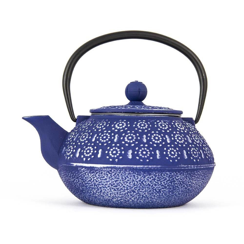 Théière fonte fleur bleu mauve pour vos pauses thé de 80cl