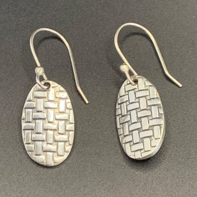 Ovale Ohrhänger Korbgeflecht Design Vintage massiv 925 Sterlingsilber 1,5'' lang