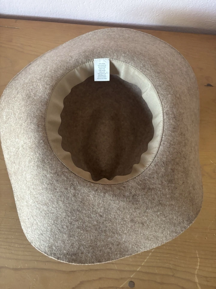 SOMBRERO para mujer color tostado ala ancha 100 % lana Western Fedora floppy con detalle de plumas Foto 3 de 4