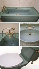 Retro Bathroom Suite Avocado / Sage Green  (toilet x2, basin, bath) gold taps