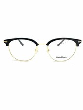 Salvatore Ferragamo Black Gold Tone Clubmaster Frames