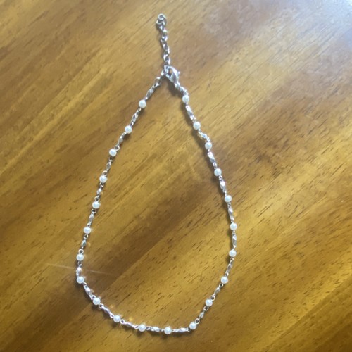 Silver Chain Necklace with White Freshwater Pearls
